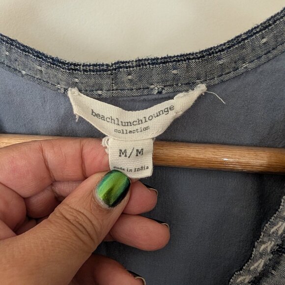 beachlunchlounge Cotton Sleeveless Lined Blue White Chambray Striped Dress M - Picture 2 of 5